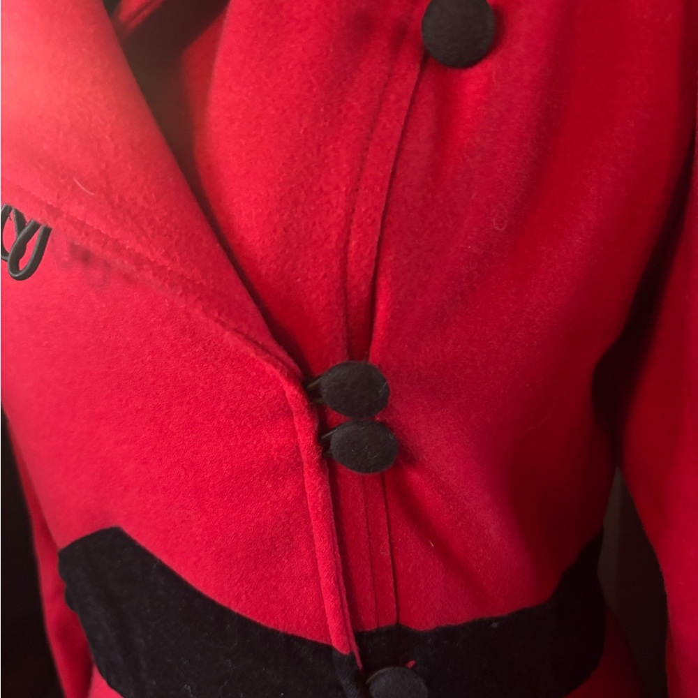 Hell Bunny Sophia Red Fit-and-Flare Pea Coat with Black Trim - Picture 5 of 12